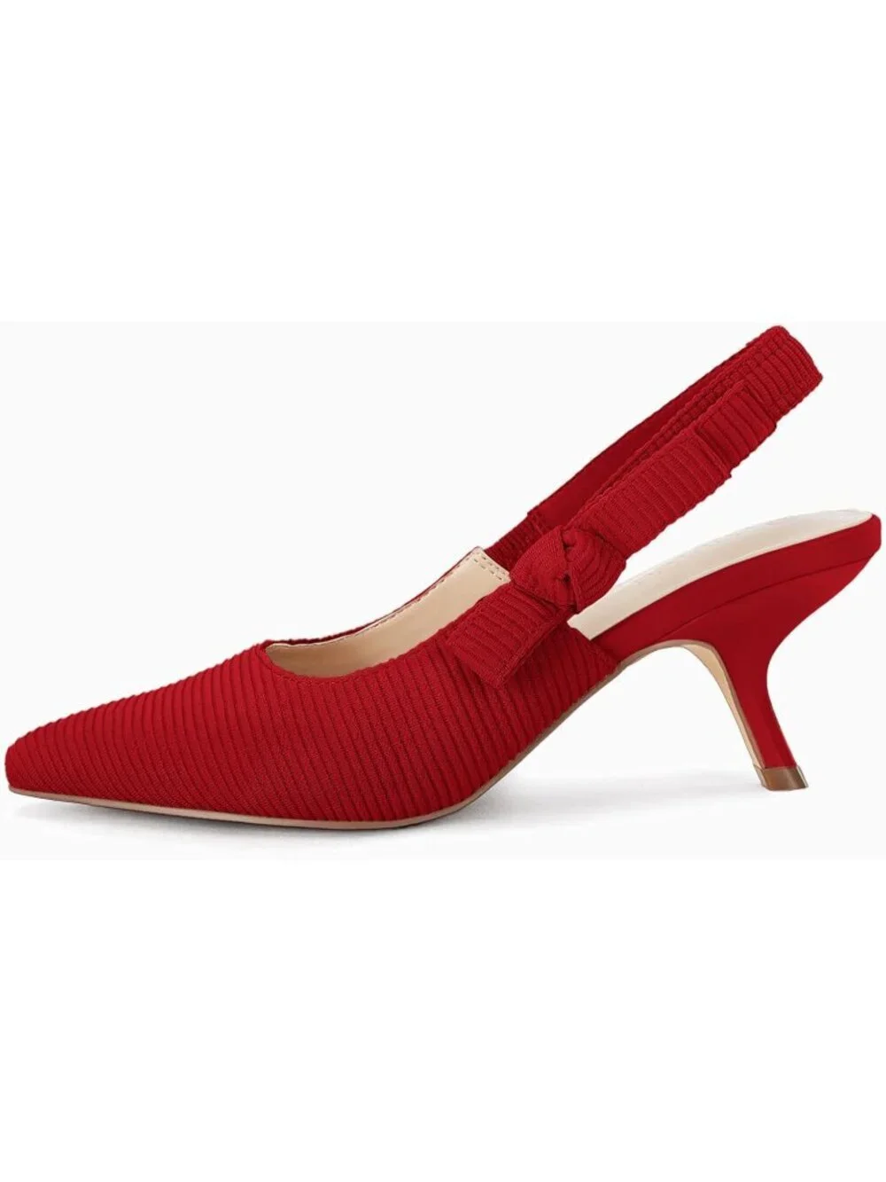 Women's Red Slingback Kitten Heels Closed Pointed Toe Slip On Pumps Dress Shoes